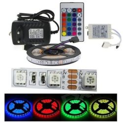    Színes 5m-es RGB 5050 kültéri LED szalag szett távirányítóval, 3A tápegységgel 