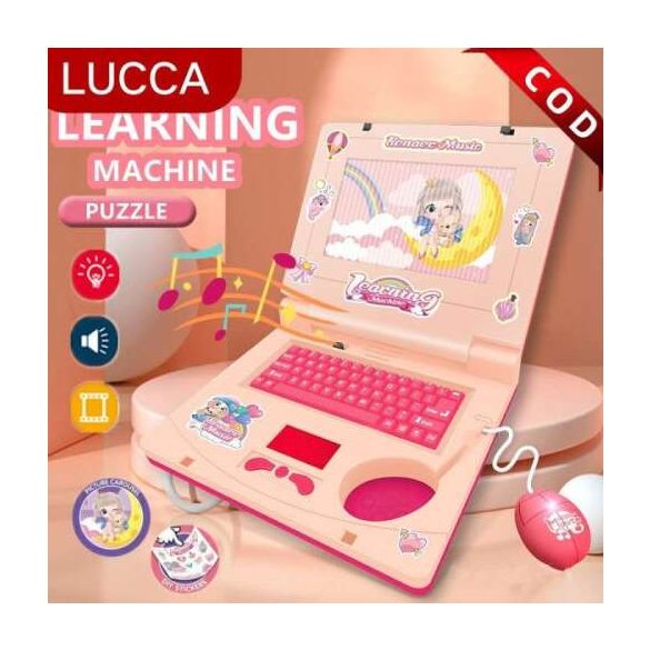 Interaktív laptop gyerekeknek , mozgó képernyővel és hanghatásokkal, rózsaszín