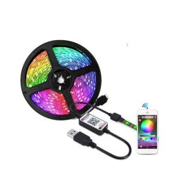 Színes 5m-es USB LED szalag Bluetooth távirányítással